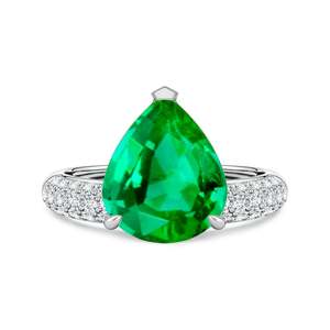 14K Solid Gold Off-Centered Pear Emerald Engagement <b>Ring</b> with Diamond Accents Handmade <b>Customized</b> Fine Jewelry Wedding - Product Image 1