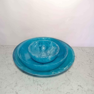 Ensemble de plats de service en résine faits à la main, glaçure bleue craquelée, design moderne et luxueux, vaisselle de qualité alimentaire, écologique, pour les fêtes et la maison - Product Image 6