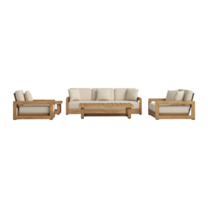 Ensemble de canapés de jardin modernes et durables en teck d'Indonésie, écologiques, trois places, coussins blanc crème, résistants aux UV - Product Image 2