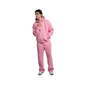Premium Sokak Giyim Baskılı Pembe Eşofman Üstü Elastik Eşofman Altı 380gsm Ağır Kumaş %100 Pamuk Özel Tasarım İspanyol Paça Pantolon Takımı - Product Image 3
