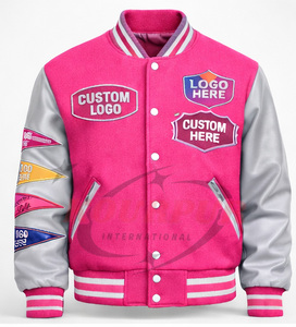 Veste universitaire rose personnalisée avec logo OEM, vente en gros, veste de sport unisexe pour équipes scolaires, clubs, mode streetwear - Product Image 3