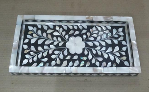 Plateaux de service décoratifs ronds Faizacraft Deluxe, artisanaux, écologiques, en os incrusté, style Art Déco, avec motif horizontal - Product Image 5