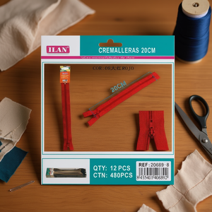 Cerniera Ilan 20 cm colore rosso per cucito e artigianato - Product Image 2