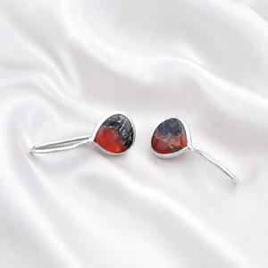 Trendy 18k Silver Plated Minimalist Statement Black and Orange Jade Inlay Heart <b>Drop</b> Earrings Boho Unique Women Fashion Jewelry - Product Image 2