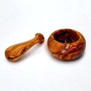 Mortier et pilon en bois à finition naturelle pour le broyage de poudres ayurvédiques et l'usage domestique en cuisine - Product Image 6