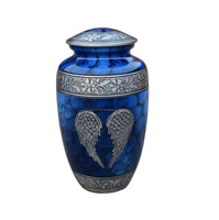 Urne funéraire en aluminium de style américain de 10 pouces, gravée avec un motif d'aile unique, biodégradable, personnalisable, vente en gros