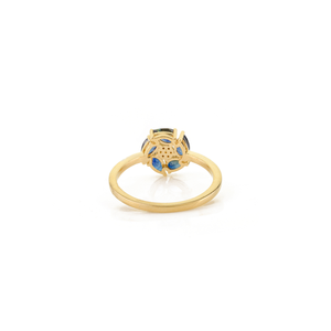 Bague de fiançailles personnalisée en or jaune 14 carats avec saphir bleu et diamant, motif floral tendance, pour usage quotidien, bijoux en gros - Product Image 6