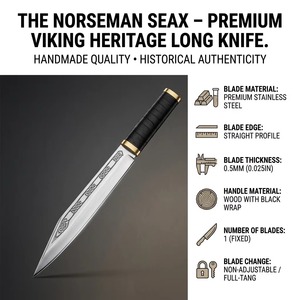 Cuchillo Vikingo Seax Personalizado, Cuchillo Largo con Grabado Celta, Hoja Recta Hecha a Mano, Estilo Medieval con Funda - Product Image 6