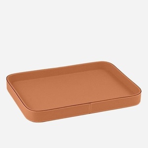 Plateau de service rond en similicuir marron, fait main, organisateur décoratif avec bordure circulaire surélevée pour table basse, ottoman, maison - Product Image 3