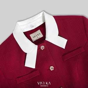 เสื้อเบลเซอร์สีแดงสำหรับผู้หญิง แขนยาว ปกคอโอแบบถอดได้ กระดุมแถวเดียว ตกแต่งด้วยกระดุม ป้องกันไฟฟ้าสถิตย์ สไตล์ออฟฟิศ KIVRA - Product Image 5