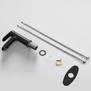 Matte Black Single Handle Bathroom Vanity Sink Faucet 1 3 Holes with Deck 9/16\" Hoses for Laundry-Basin Faucets Series - Product Image 6
