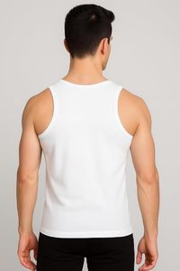 Stellar Pure <b>White</b> Front Logo 120g O-Neck Training 100% Cotton Knitted Silk Screen Printed Casual <b>Men's</b> Gym <b>Vest</b> Breathable - Product Image 2