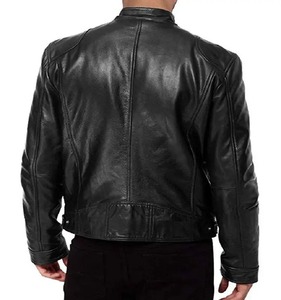 Chaqueta de cuero para hombre estilo motociclista, lavada y envejecida, talla grande, estilo teñido liso, de PU, 100% poliéster tejido - Product Image 2