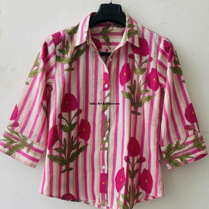 Hand Block Printed Shirt Stylish Shirts for Women Indian Hand Block Printed Soft Cotton Fabric Shirt on Sale at Best Price - Product Image 3
