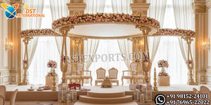 Piliers de bougies traditionnels pour mariage indien, Mandap, vente en gros, personnalisables, thème doré, style temple, décoration de scène pour cérémonie hindoue, États-Unis - Product Image 3