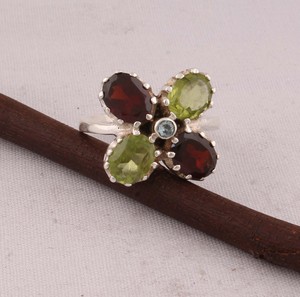 Natural Multi Stone <b>Ring</b> 925 Sterling Silver Vintage <b>Boho</b> Style Mixed Gemstone Statement <b>Ring</b> for Women Handcrafted - Product Image 1