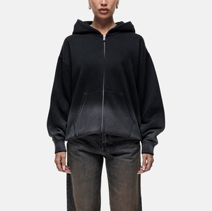 Pullover Hoodies Heavyweight 500GSM Boxy Acid Wash Women's <b>Zip</b> <b>up</b> Sweatshirts <b>Cropped</b> Blank French Terry Fleece - Product Image 3
