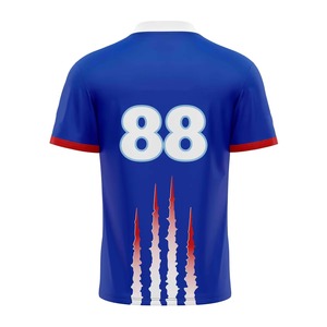 Camiseta Deportiva Personalizada para Hombre, Cuello en V, Azul, con Estampado de Rayas Rojas y Blancas, de Secado Rápido, Poliéster, Manga Corta - Product Image 2