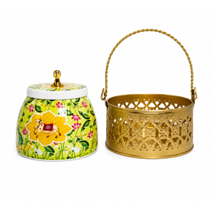 Decorative Modern Iron Printed Pichwai Dry Fruit <b>Jar</b> Crystal Knob Lid Filigree Metal Holder for Diwali Wedding Festive Gifting - Product Image 3