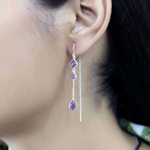Pendientes Largos de Plata de Ley 925 con Amatista, Cadena Larga con Colgante de Piedra Preciosa Morada, Joyería de Exportación de la India - Product Image 3