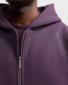 Sudadera con capucha y cremallera para hombre, color morado, de gran tamaño, de algodón grueso, de alta calidad, estilo casual y urbano. - Product Image 4