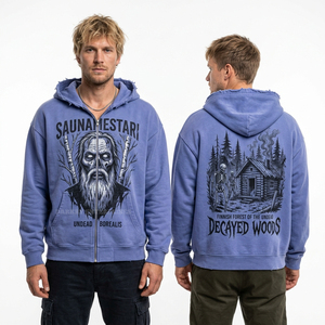 Sweat à capuche vert forêt personnalisé pour homme en coton délavé, motif graphique rituel druide squelette scène forêt au clair de lune, pull streetwear, fabricant - Product Image 6