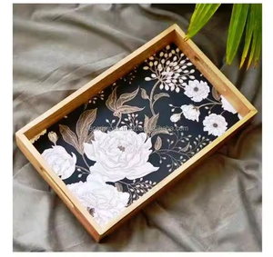 ถาดไม้ MDF พิมพ์ลายธรรมชาติทรงสี่เหลี่ยมผืนผ้า1งานทำจากไม้วาดด้วยมือถาดเสิร์ฟตกแต่ง - Product Image 3