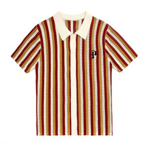 Custom Summer Striped <b>Short</b>-<b>Sleeved</b> Men's T Shirt Slim Lapel Knit <b>Cardigan</b> Factory-Supplied Sweater - Product Image 2