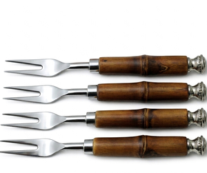 Juego de tenedores rústicos hechos a mano de acero inoxidable con mango de madera natural para bodas, eventos, restaurantes, accesorios de cocina elegantes. - Product Image 1