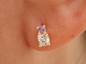 Pendientes de Amatista en Plata de Ley 925 con Baño de Oro de 14K, Dos Piedras, Regalo de Piedra de Nacimiento de Febrero para Mujer - Product Image 2