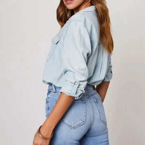 Camisa de Mezclilla para Mujer, con Botones, Manga Larga, Cuello Cambray, Blusa Informal de Primavera y Otoño - Product Image 3