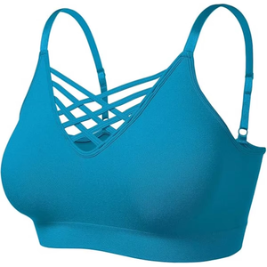 Soutien-gorge de sport pour femme bleu, dos croisé, sans armatures, respirant, séchage rapide, tricoté sans couture, vêtement de sport - Product Image 2