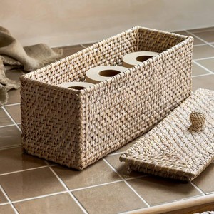Rectangular Woven <b>Storage</b> <b>Box</b> With Lid Bohemian Style Artisan Woven Tray Elegant Home <b>Decor</b> Piece <b>For</b> Dining And Living Spaces - Product Image 3