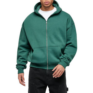 Sweat à capuche vintage épais en molleton bouclette de coton à double fermeture éclair, imprimé léopard, streetwear, broderie, délavé à l'acide - Product Image 1