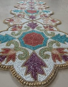 Embroidered Geometric <b>Table</b> <b>Runner</b> Traditional Home Decor Washable Multi Color Pattern - Product Image 6