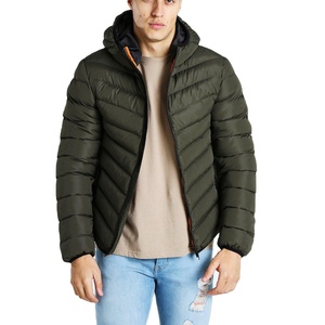 Manufacturer Custom Men's Winter Canvas Stand Collar <b>Windbreaker</b> Puffer Jacket Front Logo Thick <b>Black</b> Breathable Anti-Bacterial - Product Image 1
