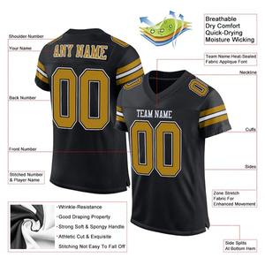 Camiseta de fútbol americano auténtica personalizada en negro, oro antiguo y malla blanca, transpirable, uniforme de entrenamiento para equipo de fútbol americano - Product Image 3