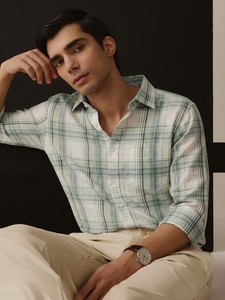Chemise décontractée à double boutonnage pour homme, à carreaux, manches longues, col rabattu, en lin et coton respirant, ODM, vêtements d'été, Enovate Karnataka - Product Image 1