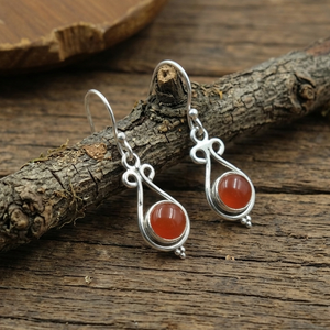 Pure 925 Sterling Silver <b>Red</b> Carnelian Drop <b>Earrings</b> Rose Gold & Yellow Gold Plated Handmade Statement Vintage Jewelry Women Her - Product Image 4