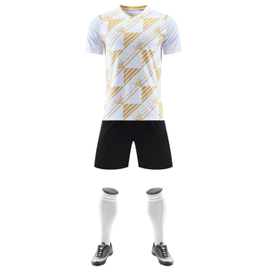 Ensemble de maillot de football géométrique blanc et or pour homme, manches courtes, col en V, polyester respirant, uniforme toutes saisons pour adulte - Product Image 3