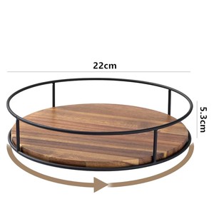 Reliable Round Wooden Lazy Susan Plate with Metal Stand 22cm Minimalist Design Lazy Susan - Product Image 1