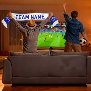 Écharpe longue personnalisée avec emplacements pour nom et photo pour les fans de sport, design blanc et bleu, matière polyester légère - Product Image 5