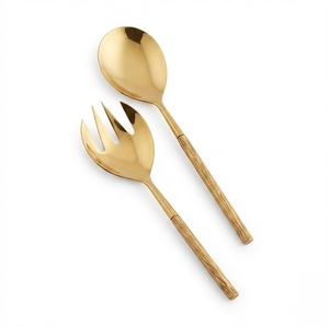Ensemble élégant de cuillères et fourchettes de service en acier inoxydable avec poignée dorée en forme de nœud, pour mariage, traiteur, vaisselle de fête - Product Image 2