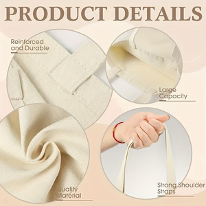 Custom Canvas Tote Bag Solid Color Large Capacity Reusable Shopping Shoulder Bag Soft-Loop Closure Outdoor Use All Seasons - Product Image 2