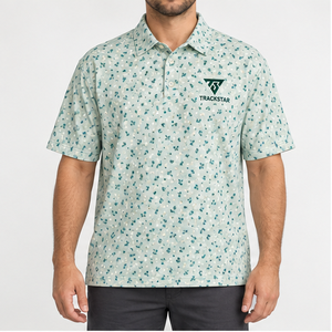 Camisa Polo Trackstar para Hombre, Color Verde Menta, Estampado de Hojas Abstractas, Manga Corta, Cuello con Botones, Camisa Casual de Golf, Logotipo Personalizado - Product Image 1