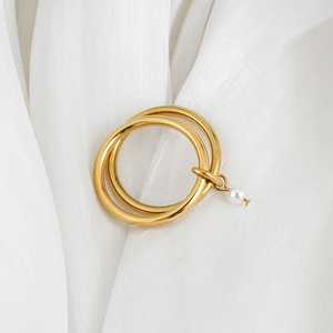 Bague élégante en acier inoxydable empilable avec pendentif multi-bandes en perles blanches, plaqué or, bijou géométrique tendance, cadeau - Product Image 3
