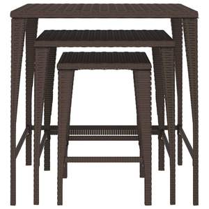 Ensemble de 3 tables gigognes en rotin PE marron, meubles d'extérieur en acier thermolaqué - Product Image 3