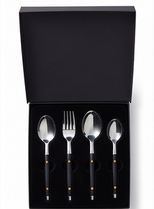 Ensemble de couverts minimalistes en acier inoxydable avec poignées noires, compatibles lave-vaisselle, vaisselle de mariage - Product Image 6