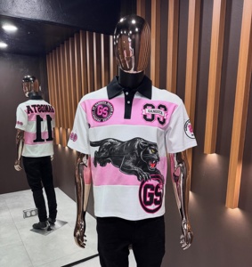Short Sleeve Panther Graphic Printed Lapel Collar Casual Loose Fit Cotton Blend <b>Polo</b> <b>Shirt</b> With Number Back Embroider Patch - Product Image 1