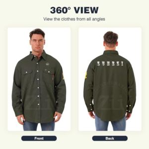 Camisa de Trabajo de Algodón FR Zunezi Zi-7080 Verde Oliva, Resistente al Fuego, Protección Contra el Calor, Ropa de Seguridad para Soldadura - Product Image 4